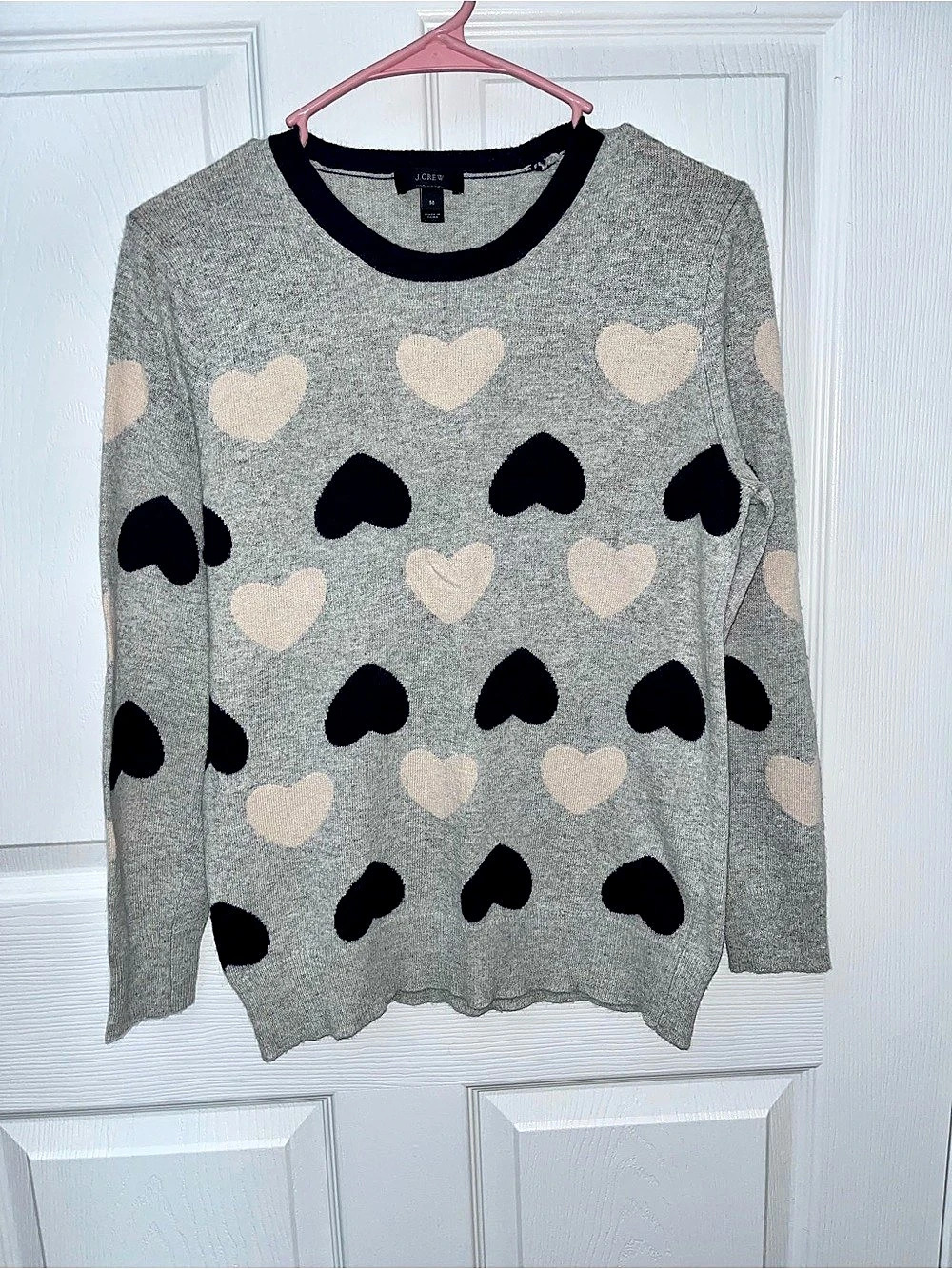 J.Crew Heart Print Sweater Crewneck Sweater Gray Medium